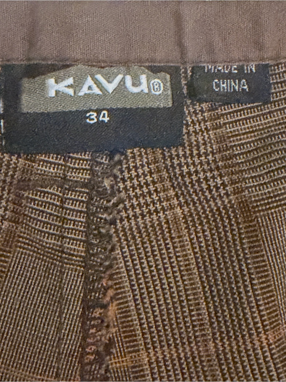 Kavu Chino Mens Shorts 34 Brown Windowpane print Waist measures 32 - Picture 4 of 5